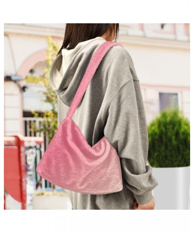 Glitter Gradient Color Women Hobo Handbag, Fur Tote Womens Shoulder Purse Gradient Pink $12.59 Totes