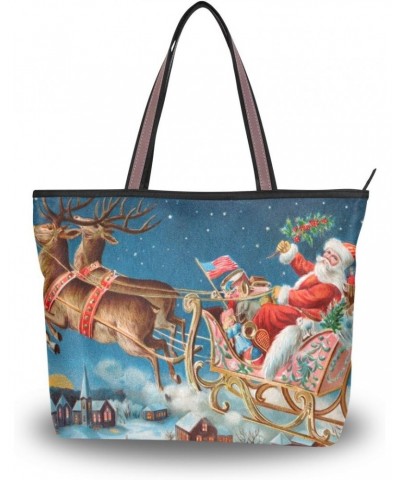 My Daily Women Tote Shoulder Bag Christmas Santa And Reindeer Handbag Large $13.50 Shoulder Bags