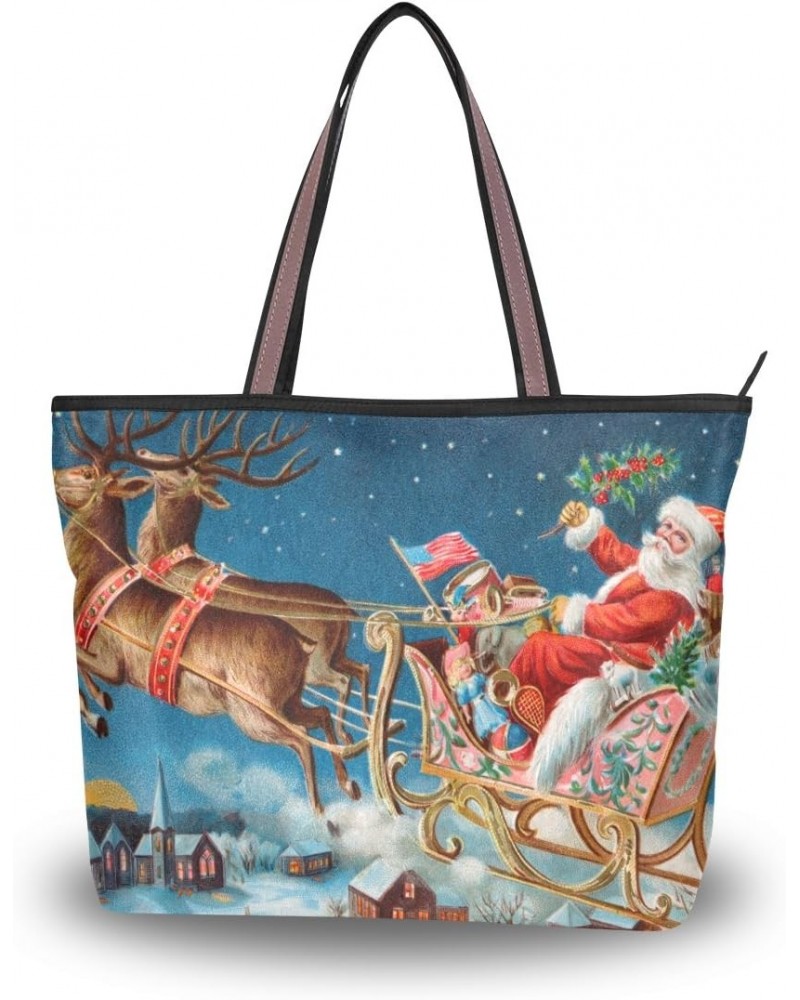 My Daily Women Tote Shoulder Bag Christmas Santa And Reindeer Handbag Large $13.50 Shoulder Bags