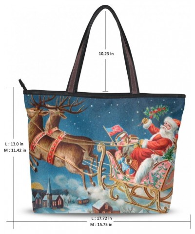 My Daily Women Tote Shoulder Bag Christmas Santa And Reindeer Handbag Large $13.50 Shoulder Bags