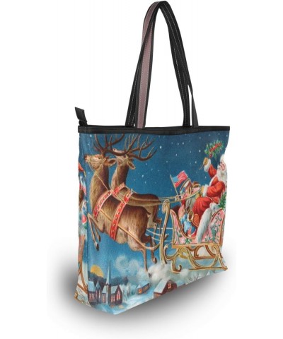 My Daily Women Tote Shoulder Bag Christmas Santa And Reindeer Handbag Large $13.50 Shoulder Bags