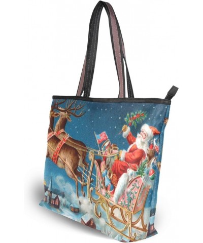 My Daily Women Tote Shoulder Bag Christmas Santa And Reindeer Handbag Large $13.50 Shoulder Bags