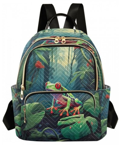 Cartoon Forest Frog Quilted Backpack for Women Shoulder Bag Purse Travel Bags for Work Nurse Daily S Medium $14.88 Backpacks