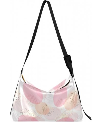 Abstract Geometric Circles Gold Leather Hobo Bags for Women Large Crossbody Bags Graphic Leaf Print Shoulder Handbag Pink Geo...