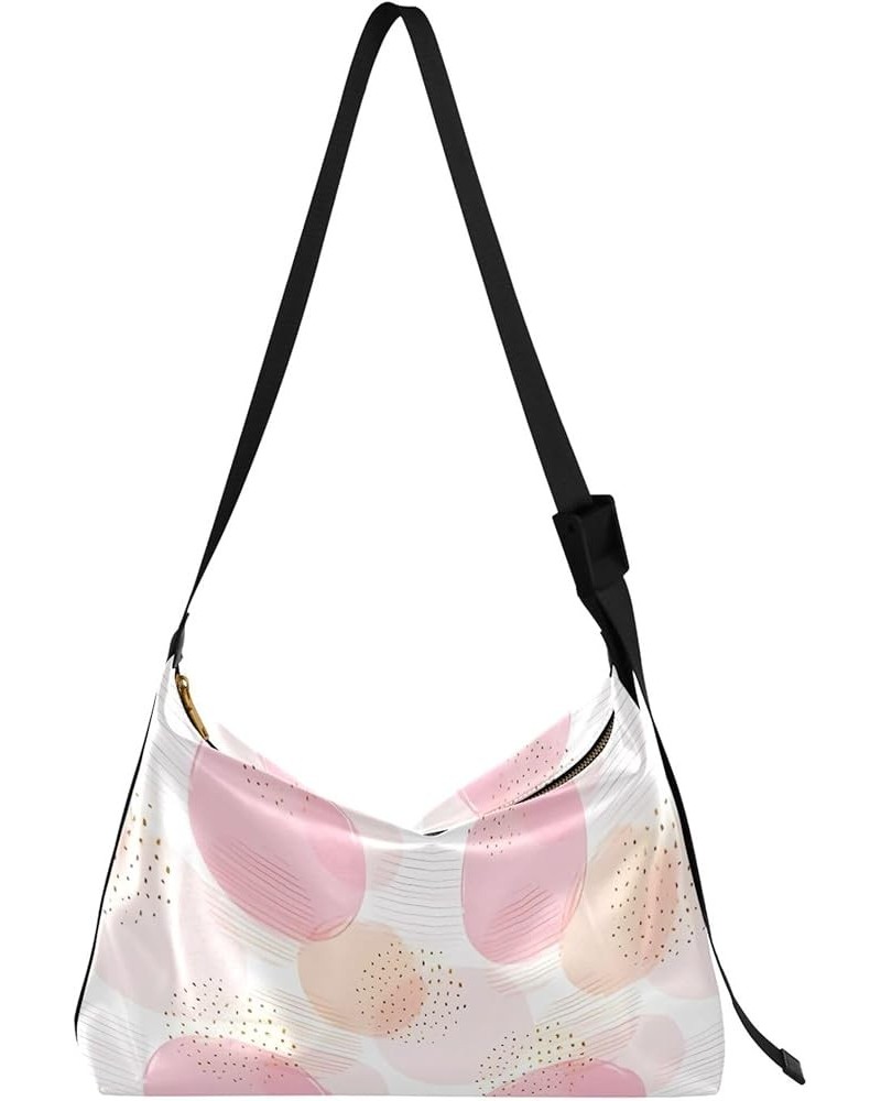 Abstract Geometric Circles Gold Leather Hobo Bags for Women Large Crossbody Bags Graphic Leaf Print Shoulder Handbag Pink Geo...