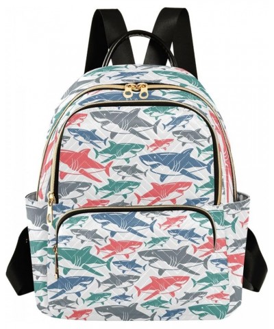 Shark Pattern Mini Backpack Purse for Women, Color Print Travel Backpack Fashion Backpack Lightweight Shoulder Bag Small Casu...