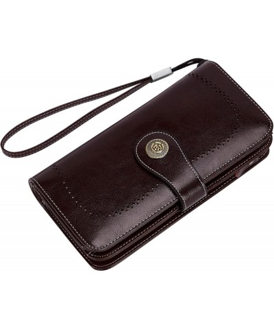 Womens Wallet Genuine Leather Large Capacity Wristlet Clutch Purse Credit Card Holder with RFID Blocking Purse Brown 19.3cm x...