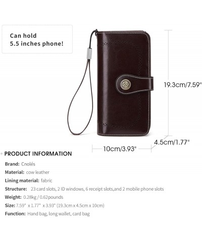 Womens Wallet Genuine Leather Large Capacity Wristlet Clutch Purse Credit Card Holder with RFID Blocking Purse Brown 19.3cm x...