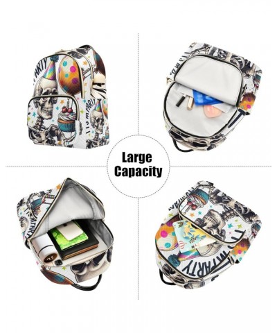 Quilted Backpack for Women Cartoon Walking Fox Trendy Backpack Travel Backpack with Luggage Strap It's My Party Skeleton Birt...