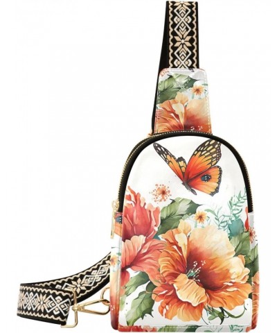 Vintage Flower Butterfly Print Women Sling Bag with Adjustable Strap Zipper Closure, PU Leather Water Resistant Crossbody Bag...