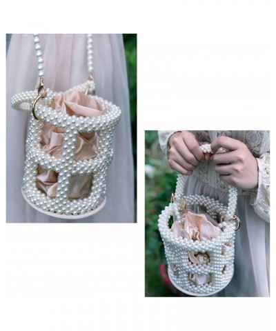 YUSHINY Women Hollow Handmade Pearl Beaded Bucket Evening Bag Artificial Leather Bottom with Pink InnerBag & DustBag $21.23 E...