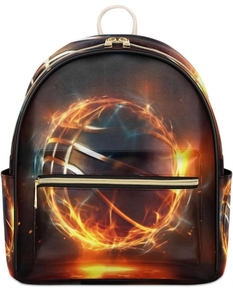 Fire Basketball Backpack Purse for Women PU Leather Lightweight Ladies Shoulder Fashion Satchel Bags Travel Casual Daypack $2...