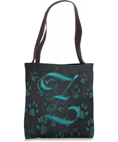 Paw Print Letter Z Teal Pet Dog Cat Animal Heart Love Name Tote Bag $12.67 Totes