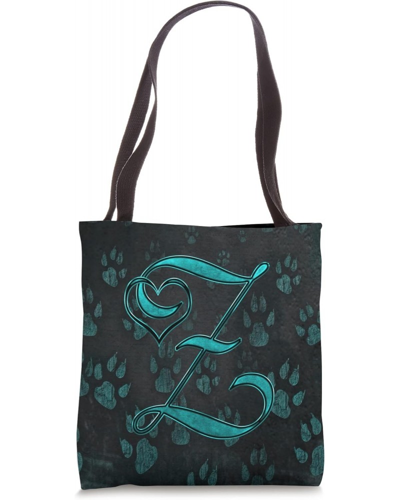 Paw Print Letter Z Teal Pet Dog Cat Animal Heart Love Name Tote Bag $12.67 Totes