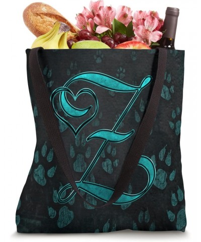 Paw Print Letter Z Teal Pet Dog Cat Animal Heart Love Name Tote Bag $12.67 Totes