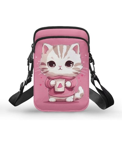 Crossbody Bag for Women Mini Messenger Bag Cell Phone Purse Sling Shoulder Bag with Double Pockets Cute Cartoon Cat $12.97 Cr...