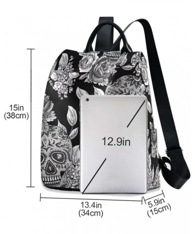 Meditating White Skull Women Backpack Purse Back Zipper Anti Theft Pocket Design Fashion Travel Bag with Pompom Skull Flowers...