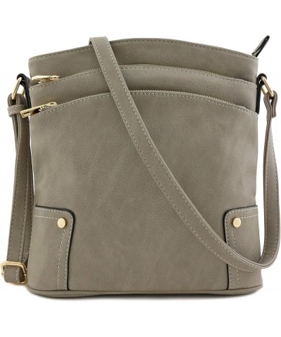 Triple Zip Pocket Large Crossbody Bag Grey $12.69 Crossbody Bags