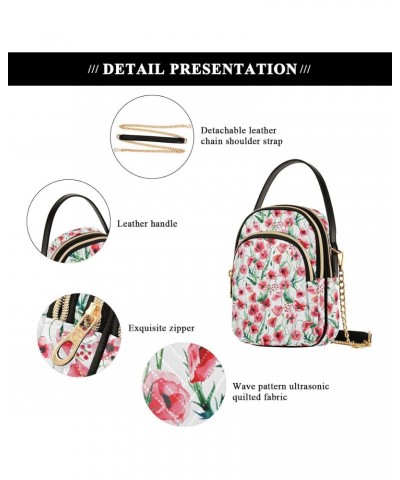 Poppies Flowers Small Crossbody Handbag for Women Mini Over Shoulder Purse with Three Zippered Pockets Durable Wallet Purses ...