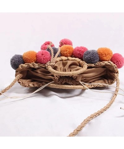 Temperament Hair Ball Hand-Woven Bag Female Shoulder Portable Beach Bag D $63.44 Shoulder Bags