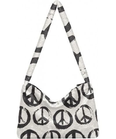 Peace Symbol Pacifists Furry Tote Bag for Women Crossbody Bag Shoulder Purse Hobo Purse with Zipper for Winter Autumn $11.33 ...