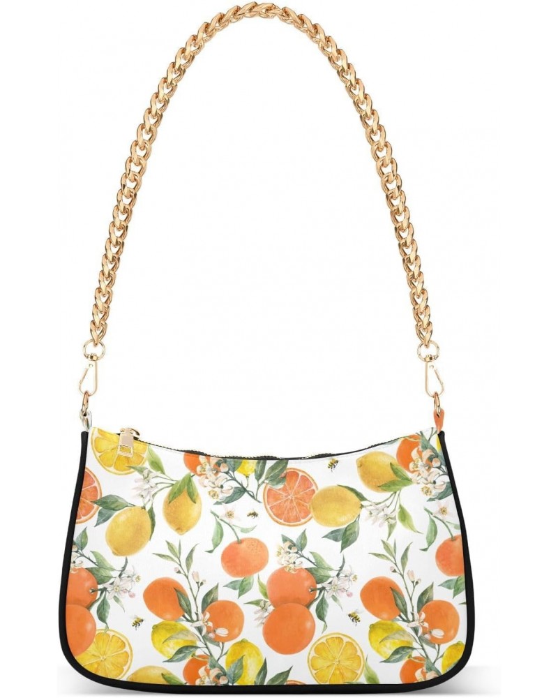 Small Chain Shoulder Bag for Women Orange Lemon Fruit Hobo Handbags Tote Clutch Bag Ladies Crossbody Bag Purse with Zipper $1...