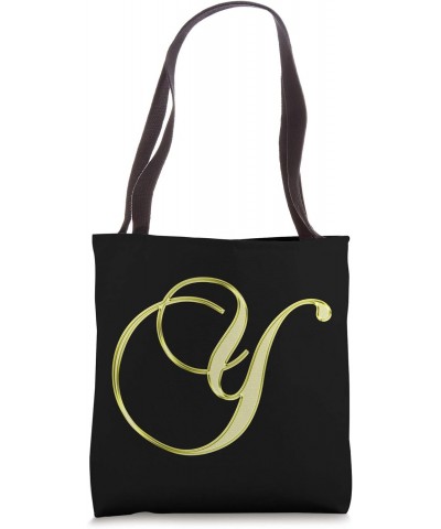 Y Yellow Black Lemon Initial Cursive Monogram Letter Name Tote Bag $12.89 Totes