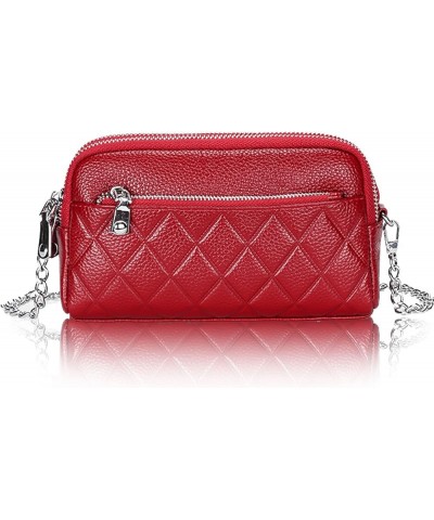 Genuine Leather Wristlet Clutch with Mental Chain Strap Elegant Embossed Small Crossbody Bag for Women Red $16.81 Wristlets