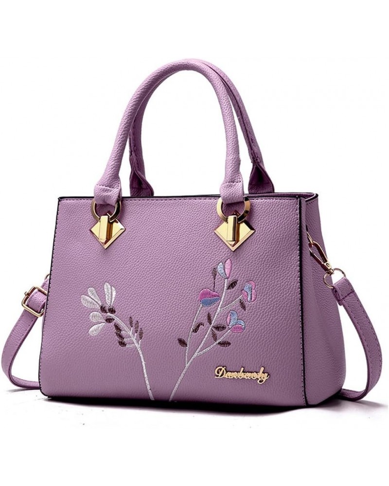 Women Top Handle Purse Satchel Bag Faux Leather Handbag Embroidery Floral Bag Shoulder Bag Crossbody Bag Medium Tote Purple $...