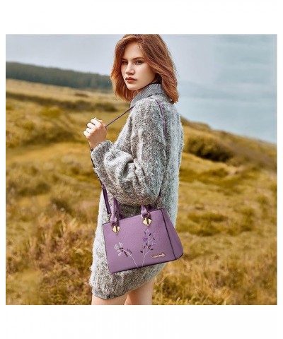 Women Top Handle Purse Satchel Bag Faux Leather Handbag Embroidery Floral Bag Shoulder Bag Crossbody Bag Medium Tote Purple $...