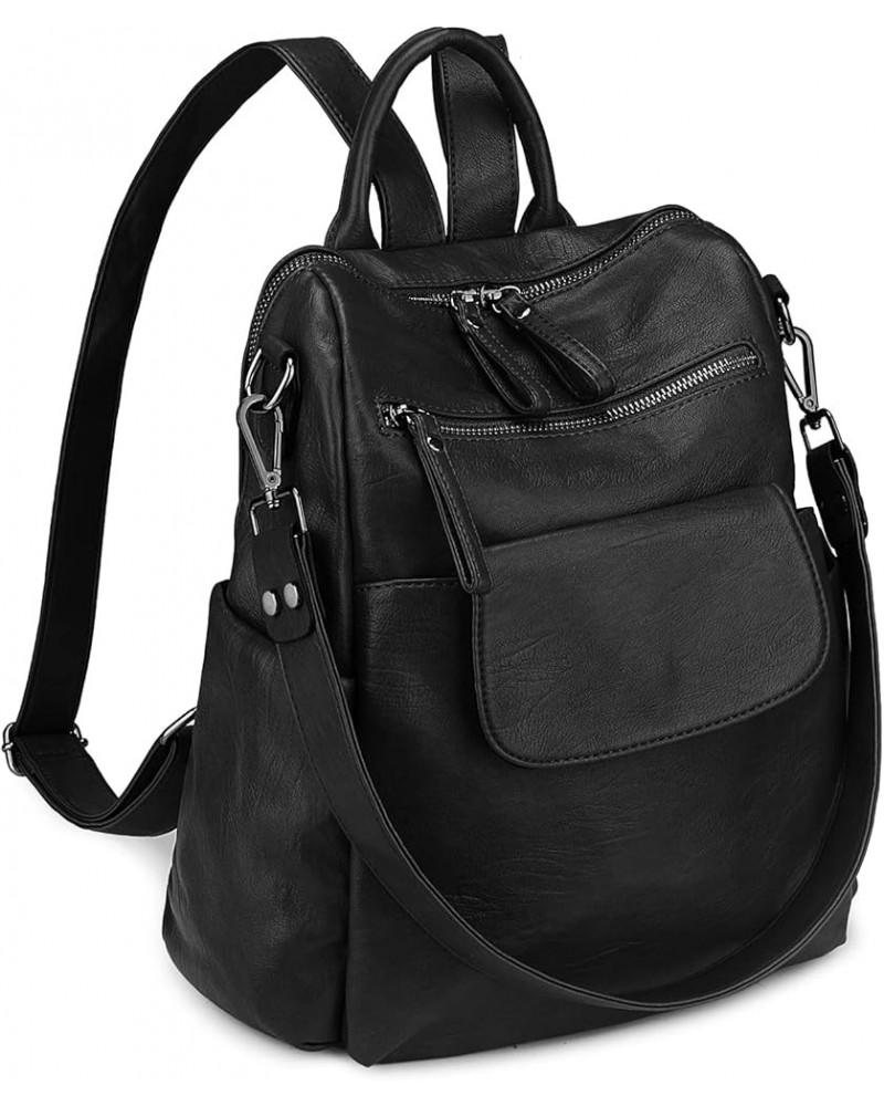 Backpack Purse for Women Vegan Leather Ladies Fashion Travel Shoulder Bag Convertible 240 Black $14.70 Backpacks