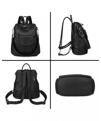 Backpack Purse for Women Vegan Leather Ladies Fashion Travel Shoulder Bag Convertible 240 Black $14.70 Backpacks