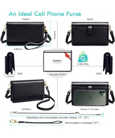 Crossbody Bag for Women Cellphone Little Purse with Credit Card Slots Lightweight Leather Wristlet Wallet 0 Black $15.84 Cros...