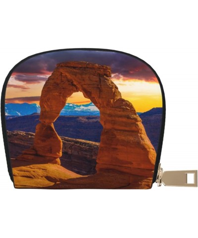 Unique Accordion Credit Card Case Wallet for Women Girls, Arches National Park PU Leather Card Holder Wallets with Zipper Com...