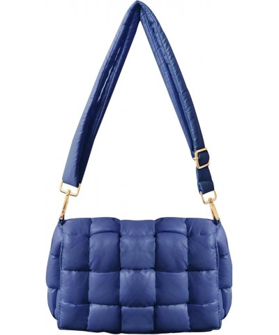 Puffer Woven Bag Crossbody Purse for Women Padded Cassette Shoulder Bags Trendy Handbags Messenger Navy $12.15 Crossbody Bags