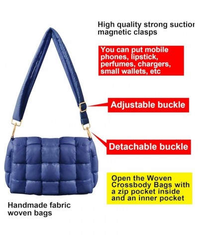 Puffer Woven Bag Crossbody Purse for Women Padded Cassette Shoulder Bags Trendy Handbags Messenger Navy $12.15 Crossbody Bags