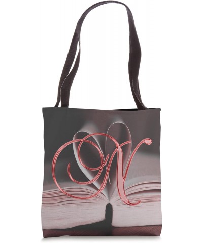 N Red Heart Book Page Story Read Love Initial Letter Name Tote Bag $12.67 Totes