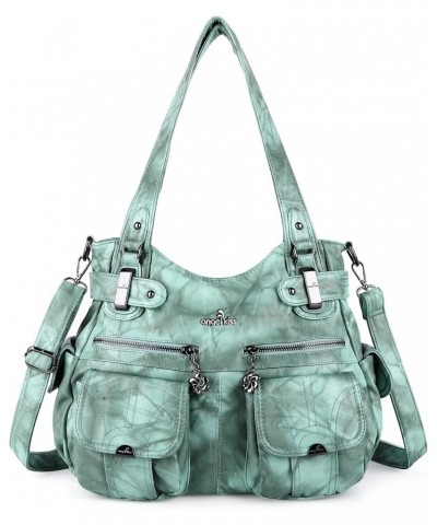 Purses and Handbags Women Tote Shoulder Top Handle Satchel Hobo Bags Fashion Washed Leather Purse Retro L.green $21.15 Handbags