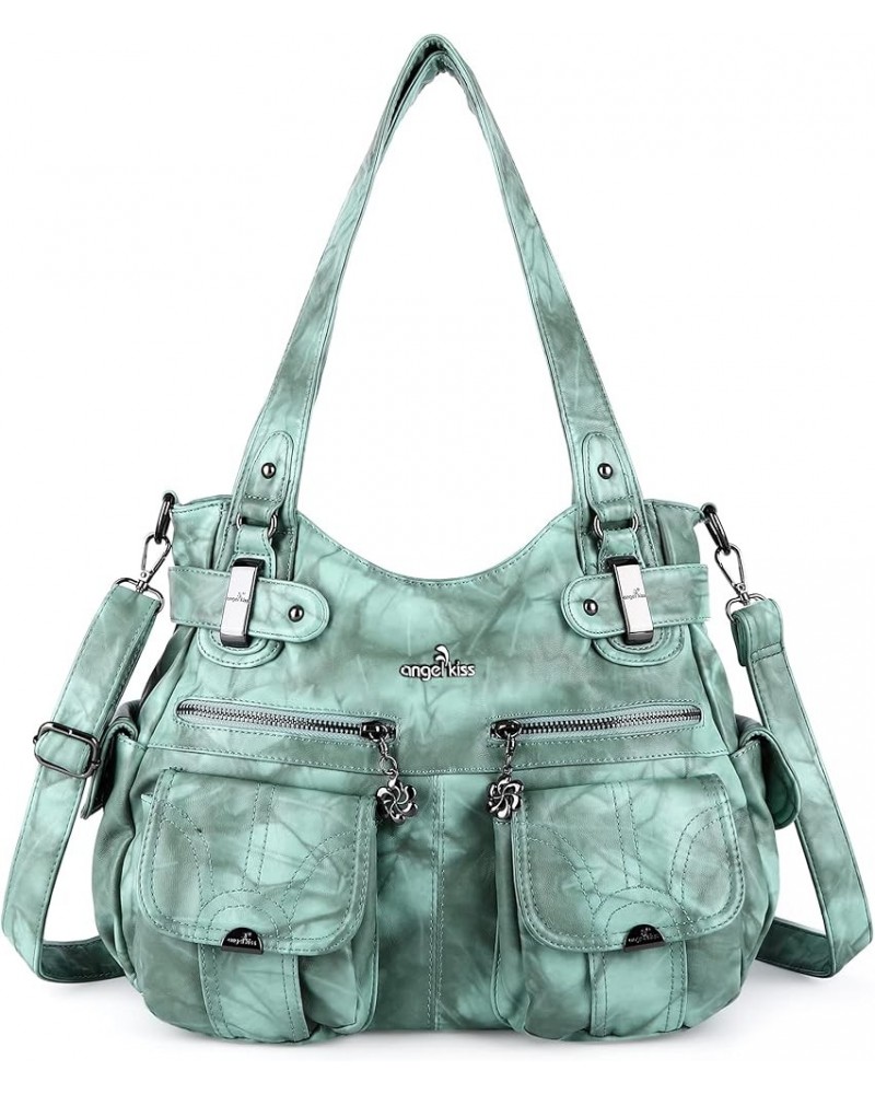 Purses and Handbags Women Tote Shoulder Top Handle Satchel Hobo Bags Fashion Washed Leather Purse Retro L.green $21.15 Handbags