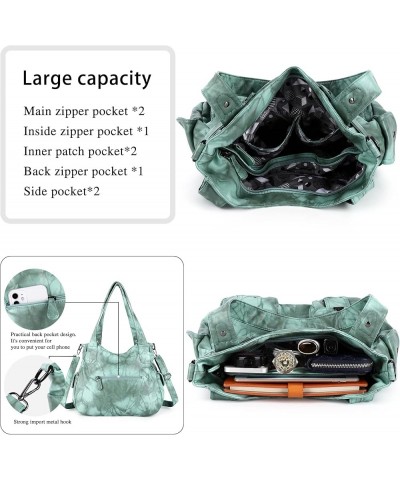 Purses and Handbags Women Tote Shoulder Top Handle Satchel Hobo Bags Fashion Washed Leather Purse Retro L.green $21.15 Handbags