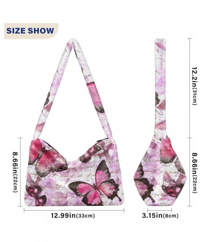 Flowers Butterflies Furry Tote Bag for Women Crossbody Bag Shoulder Bag Puffer Bag with Zipper for Shopping $11.54 Totes