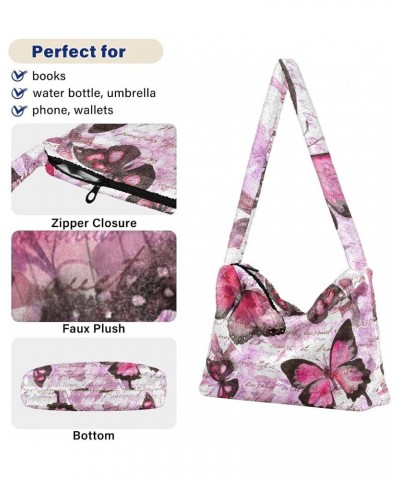 Flowers Butterflies Furry Tote Bag for Women Crossbody Bag Shoulder Bag Puffer Bag with Zipper for Shopping $11.54 Totes