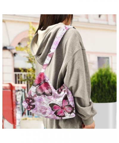 Flowers Butterflies Furry Tote Bag for Women Crossbody Bag Shoulder Bag Puffer Bag with Zipper for Shopping $11.54 Totes