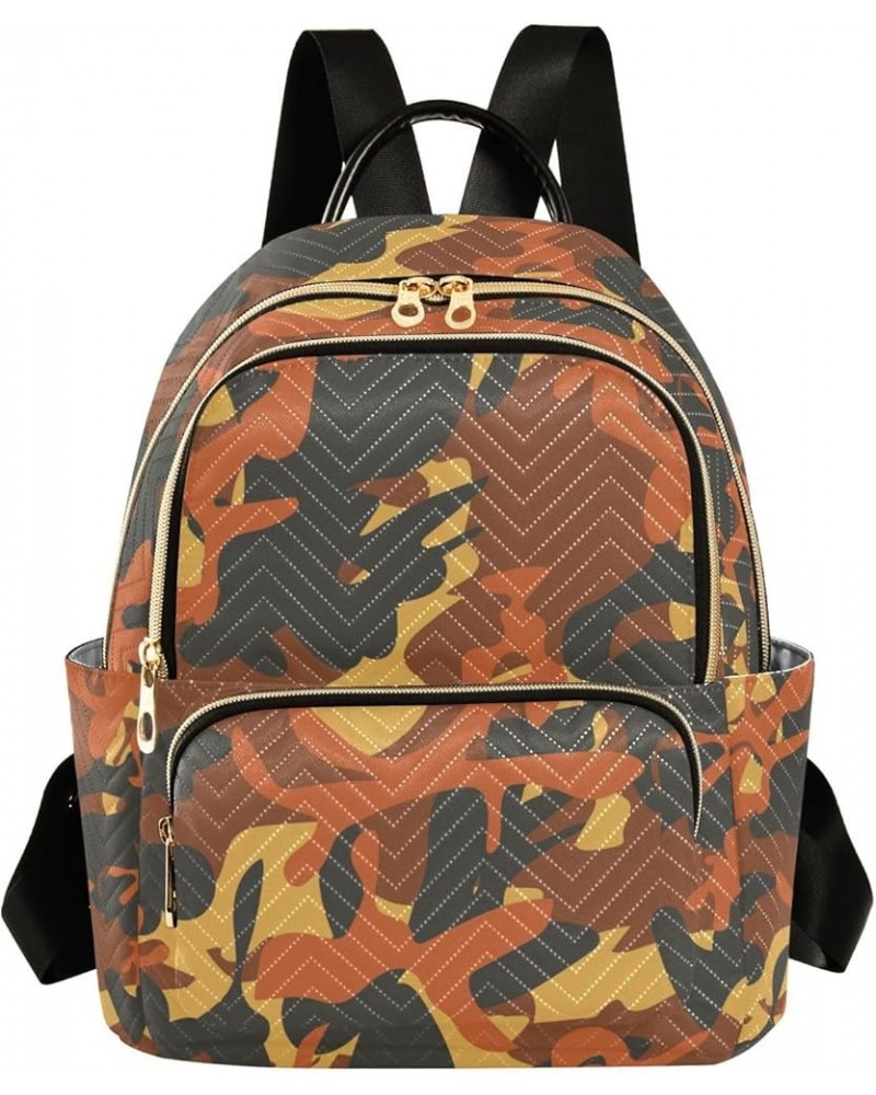 Women Backpack Camouflage Orange Black Yellow Anti-Theft Travel Backpack with Luggage Belt Lightweight Handbag Lady Purse Roo...