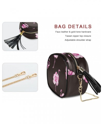 Small Crossbody Bag Pink Flamingo Rose Flowers Womens Shoulder Chain Bag PU Leather Small Purse With Tassel $14.15 Shoulder Bags