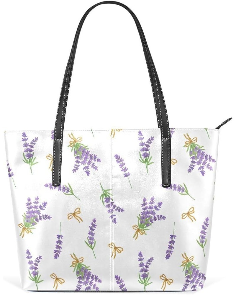 Handbags for Women Tote Bags with 11.08"(L) x 3.54"(W) x 11.02"(W) - Pink Purple Flower Lavender Flowers Golden Bow $23.64 Totes