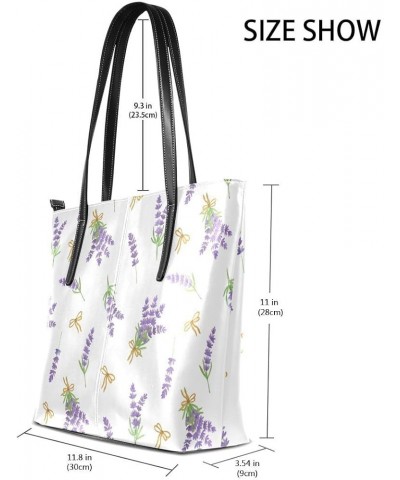 Handbags for Women Tote Bags with 11.08"(L) x 3.54"(W) x 11.02"(W) - Pink Purple Flower Lavender Flowers Golden Bow $23.64 Totes