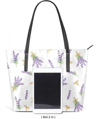 Handbags for Women Tote Bags with 11.08"(L) x 3.54"(W) x 11.02"(W) - Pink Purple Flower Lavender Flowers Golden Bow $23.64 Totes