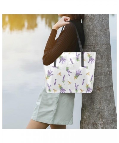 Handbags for Women Tote Bags with 11.08"(L) x 3.54"(W) x 11.02"(W) - Pink Purple Flower Lavender Flowers Golden Bow $23.64 Totes