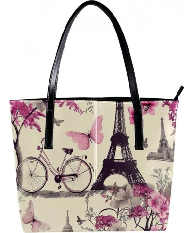 Tote Bags, Faux Leather Large Tote Bags for Women, Women's Tote Handbags, Paris Pink Eiffel Tower, Totes for Women Pattern 71...